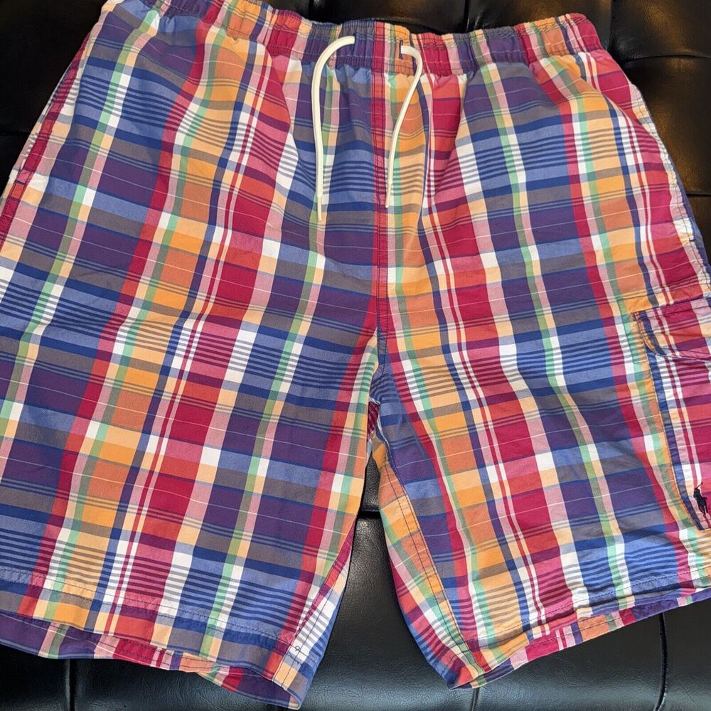 Polo Ralph Lauren‎ Swim Trunks Mens MD Multicolor Plaid Swimwear Cotton Blend